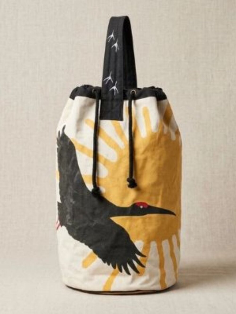 RARE VINTAGE CRANE SUN TOTE DRAWSTRING SHOULDER DUFFLE BAG 18" X 14" LINED